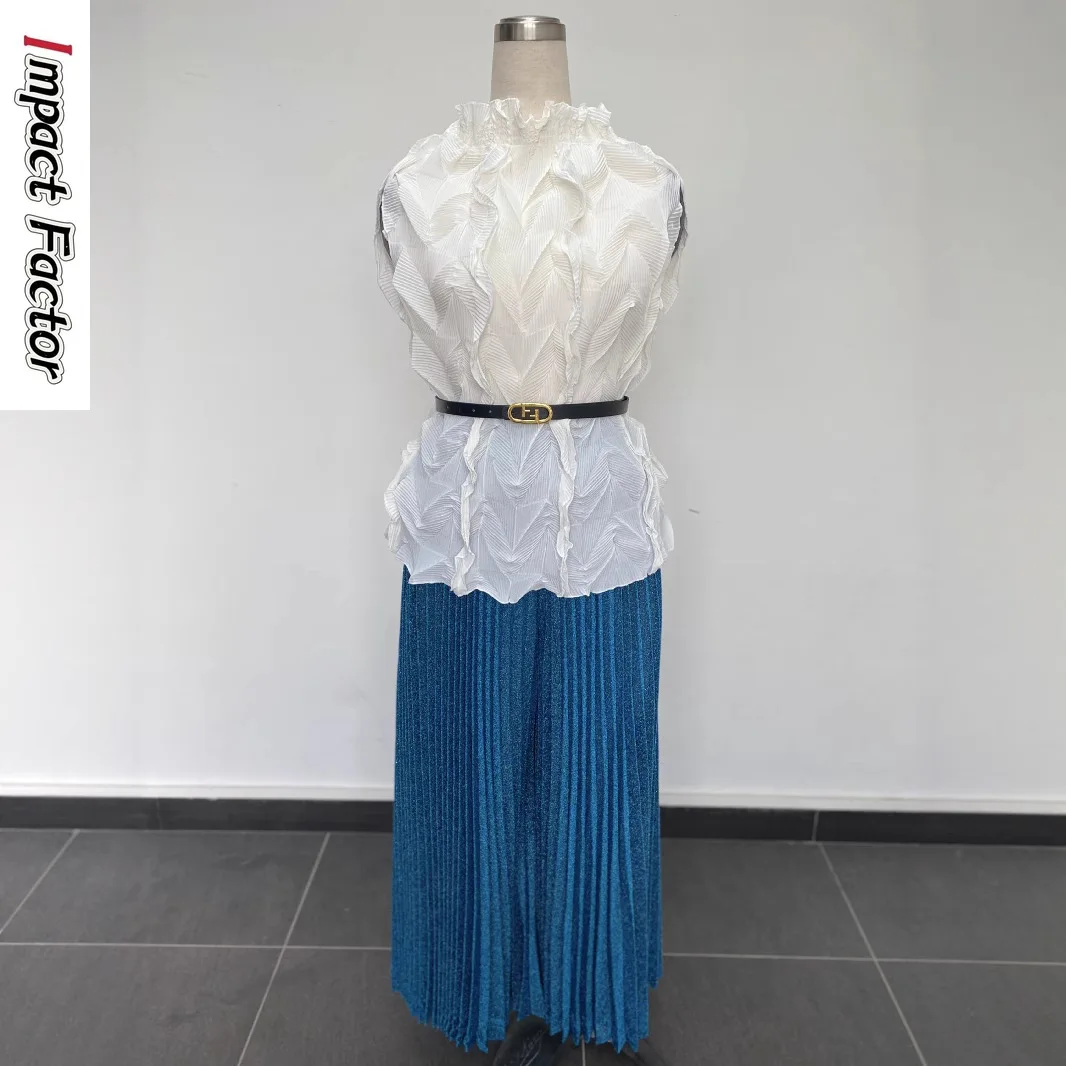 Miyake African Pleated Loose Women's Fashion Bronzing Suit Sleeveless Off-the-shoulder High-end Dress Two-piece Set 
Miyake African Pleated Loose Women's Fashion Bronzing Suit Sleeveless Off-the-shoulder High-end Dress Two-piece Set