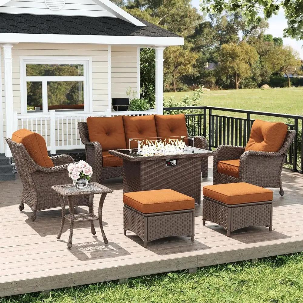 7-Piece Rattan Outdoor Furniture Set with Cushions, High Back Patio Set with Fire Pit Table
7-Piece Rattan Outdoor Furniture Set with Cushions, High Back Patio Set with Fire Pit Table