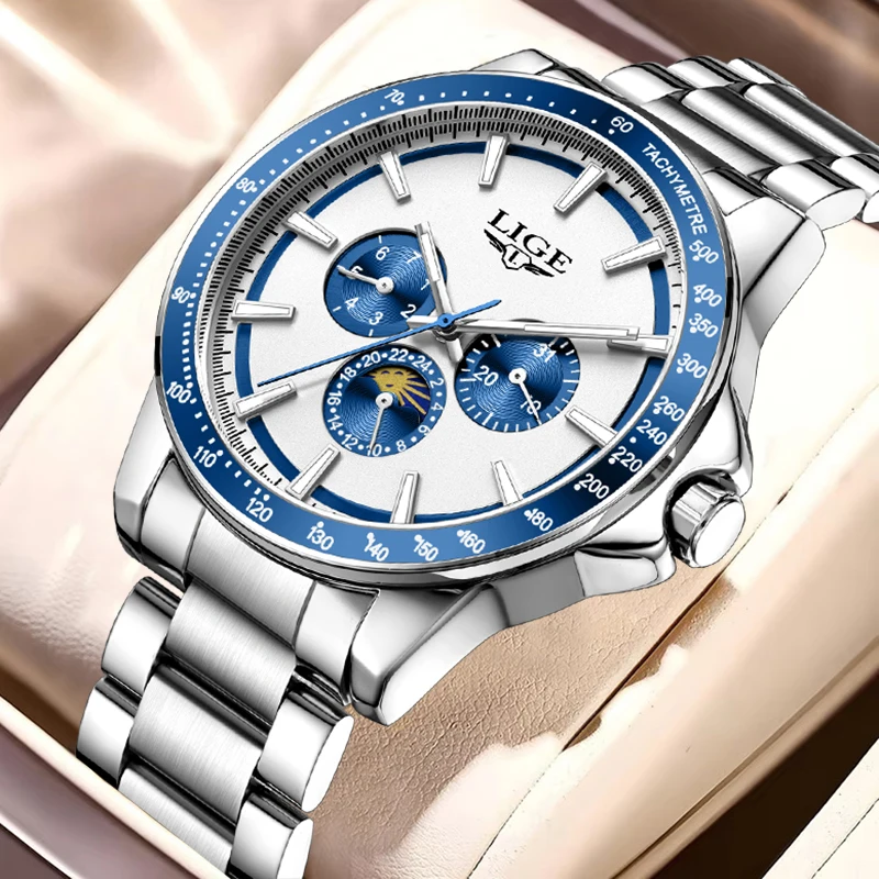 LIGE Fashion Quartz Man Watch Casual Luxury Personality Stainless Band Moon Phase Waterproof Luminous Auto Date Watches Male+Box
LIGE Fashion Quartz Man Watch Casual Luxury Personality Stainless Band Moon Phase Waterproof Luminous Auto Date Watches Male+Box
