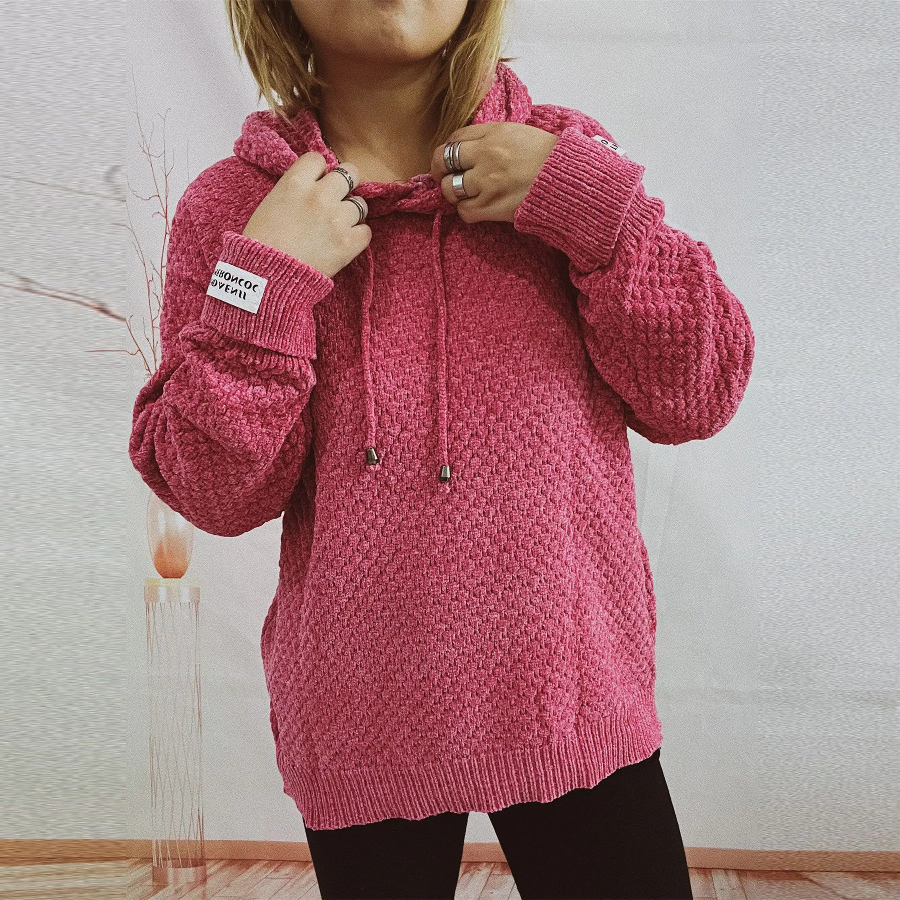 2023 Autumn/Winter New Hooded Knit Loose Solid Color Patch Sweater Pullover For Women
2023 Autumn/Winter New Hooded Knit Loose Solid Color Patch Sweater Pullover For Women