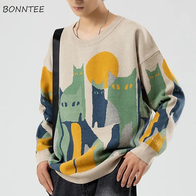 Пуловеры для мужчин, осень-зима, повседневные, с длинными рукавами, теплые, вязаные, с круглым вырезом, красочные, шикарные, в корейском стиле, для колледжа, свободные, универсальные 
Пуловеры для мужчин, осень-зима, повседневные, с длинными рукавами, теплые, вязаные, с круглым вырезом, красочные, шикарные, в корейском стиле, для колледжа, свободные, универсальные