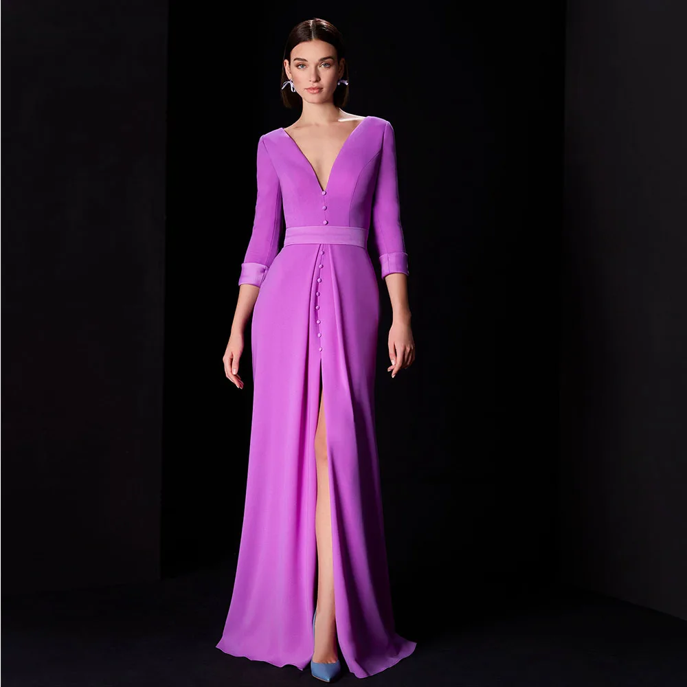 Lilac Wedding Guest Dresses for Women 2025 V Neck 3/4 Sleeves Mermaid Evening Gowns Long Buttons Split Trumpet Formal Party Gown
Lilac Wedding Guest Dresses for Women 2025 V Neck 3/4 Sleeves Mermaid Evening Gowns Long Buttons Split Trumpet Formal Party Gown
