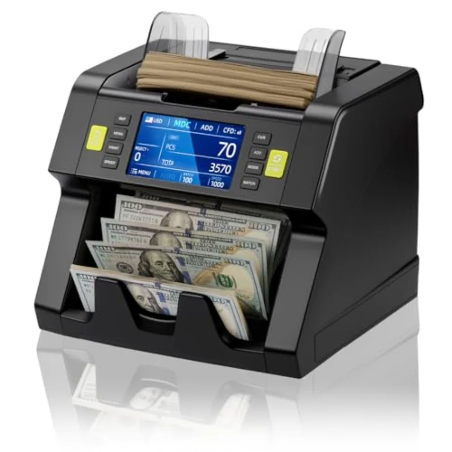 Business cash counter for USD, MXN, LBP, CAD with mixed denomination handling, CIS/UV/IR/MG/MT counterfeit detection, touch scr
Business cash counter for USD, MXN, LBP, CAD with mixed denomination handling, CIS/UV/IR/MG/MT counterfeit detection, touch scr