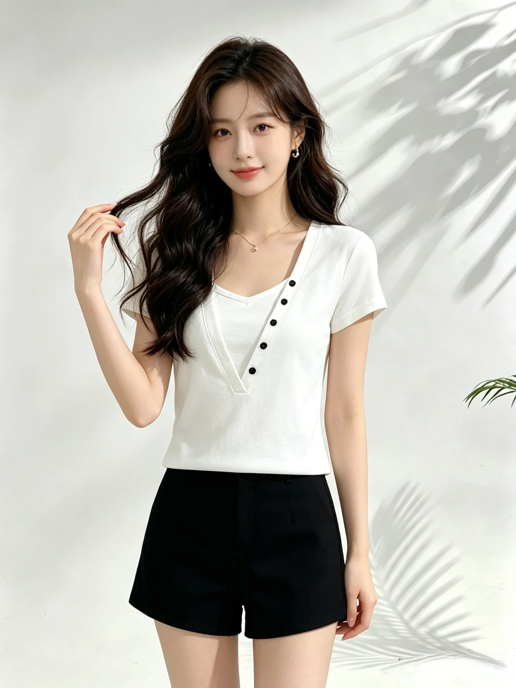Korean Style Casual Versatile Short Sleeve T-Shirt V-Neck Button Splice Slimming Shoulder Top Skin-friendly Breathable Summer...
Korean Style Casual Versatile Short Sleeve T-Shirt V-Neck Button Splice Slimming Shoulder Top Skin-friendly Breathable Summer...