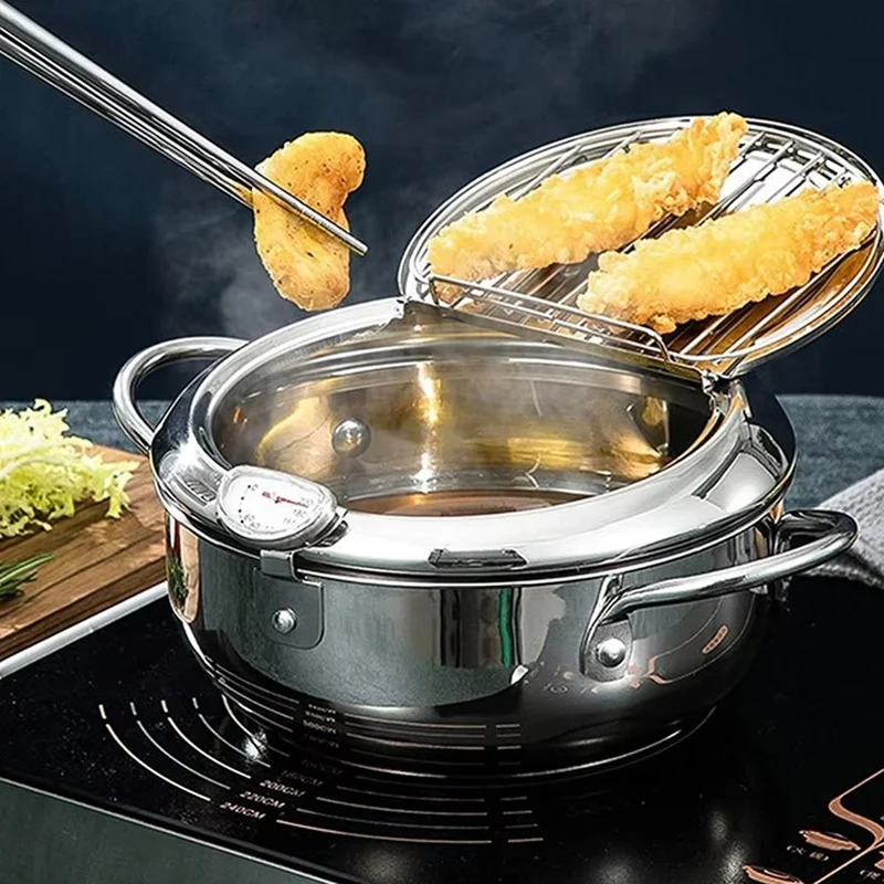 ABNO-304 Кухонная фритюрница из нержавеющей стали Темпура Японская глубокая сковорода с термометром и крышкой
ABNO-304 Кухонная фритюрница из нержавеющей стали Темпура Японская глубокая сковорода с термометром и крышкой