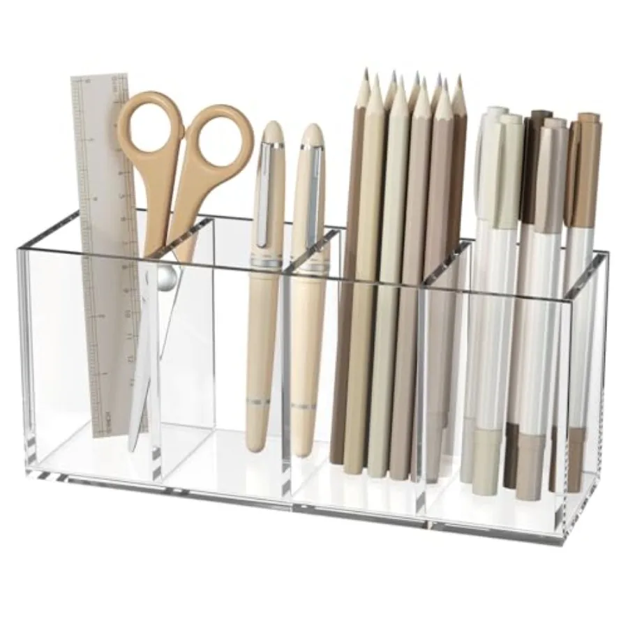 Acrylic Pen Holder 4 Compartments, Clear Pencil Organizer Cup for Countertop Desk Accessory Storage
Acrylic Pen Holder 4 Compartments, Clear Pencil Organizer Cup for Countertop Desk Accessory Storage