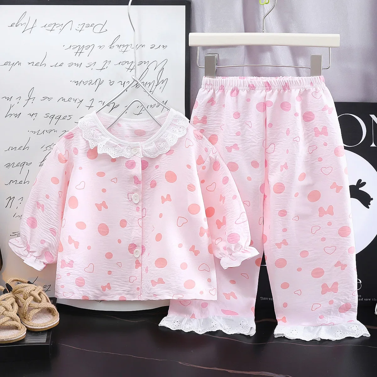 Girls Summer Thin Pajamas Set Homewear Cute Cartoon Long Sleeve Lace Trimmed Lapel Loose Sleepwear Baby Girl Leisure Loungewear
Girls Summer Thin Pajamas Set Homewear Cute Cartoon Long Sleeve Lace Trimmed Lapel Loose Sleepwear Baby Girl Leisure Loungewear