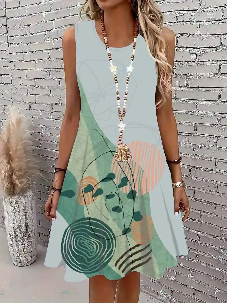 Abstract Print Sleeveless Boho Dress With Geometric Patterns For Casual Wear
Abstract Print Sleeveless Boho Dress With Geometric Patterns For Casual Wear