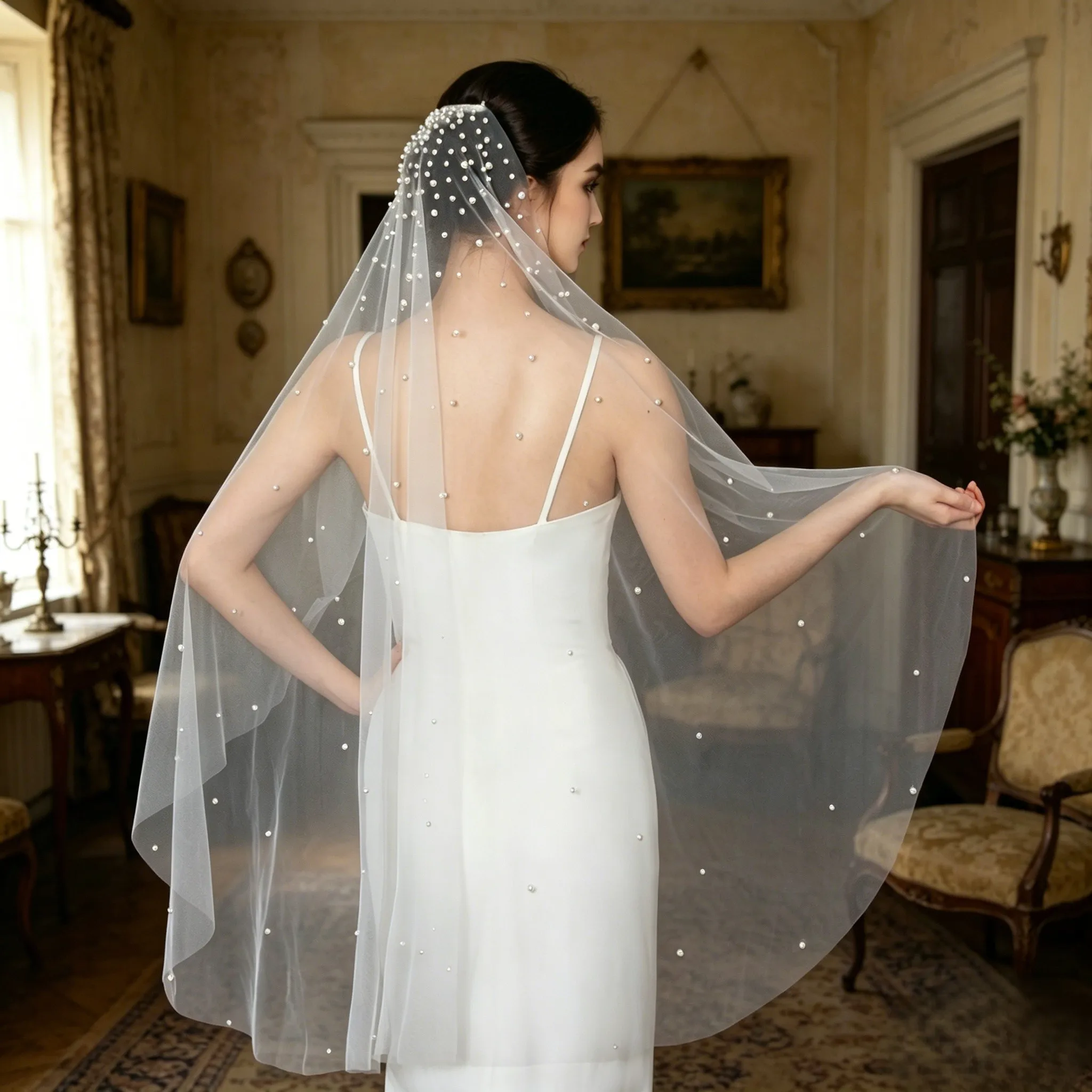 Elegant Pearl Wedding Veil Soft Single-Layer Tulle Luxury Bridal Veils Beaded Wedding Hair Accessories Veils with Comb G02
Elegant Pearl Wedding Veil Soft Single-Layer Tulle Luxury Bridal Veils Beaded Wedding Hair Accessories Veils with Comb G02