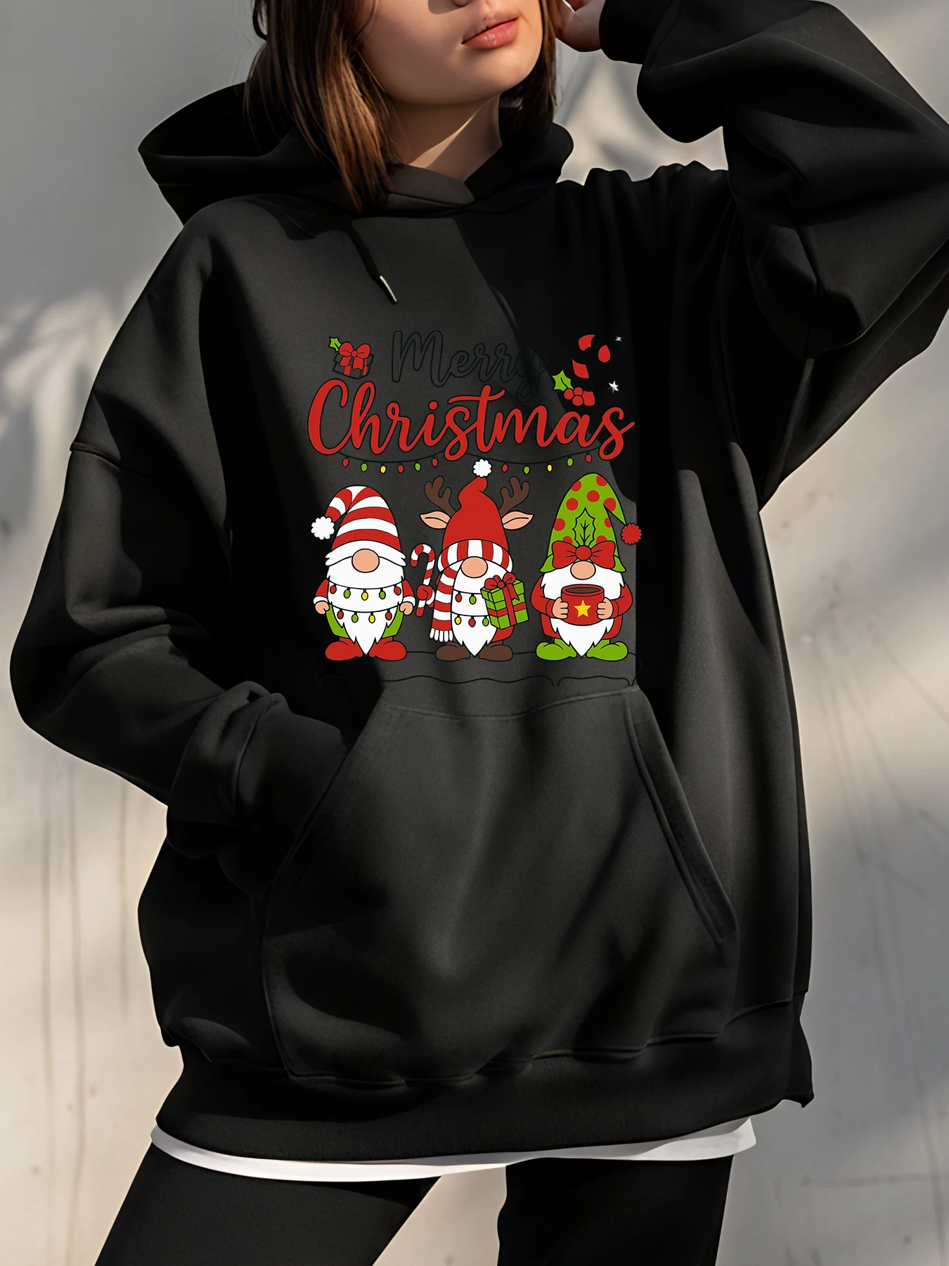 Christmas Gnomes Print Hoodie with Festive Details for Holiday Wear
Christmas Gnomes Print Hoodie with Festive Details for Holiday Wear