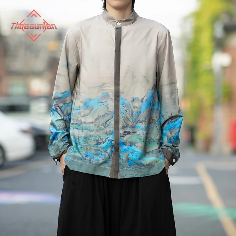 Men's Chinese Style Long Sleeve Shirt Print Collar Traditional Landscape Painting Fashionable Retro Casual Spring Autumn Wear 
Men's Chinese Style Long Sleeve Shirt Print Collar Traditional Landscape Painting Fashionable Retro Casual Spring Autumn Wear