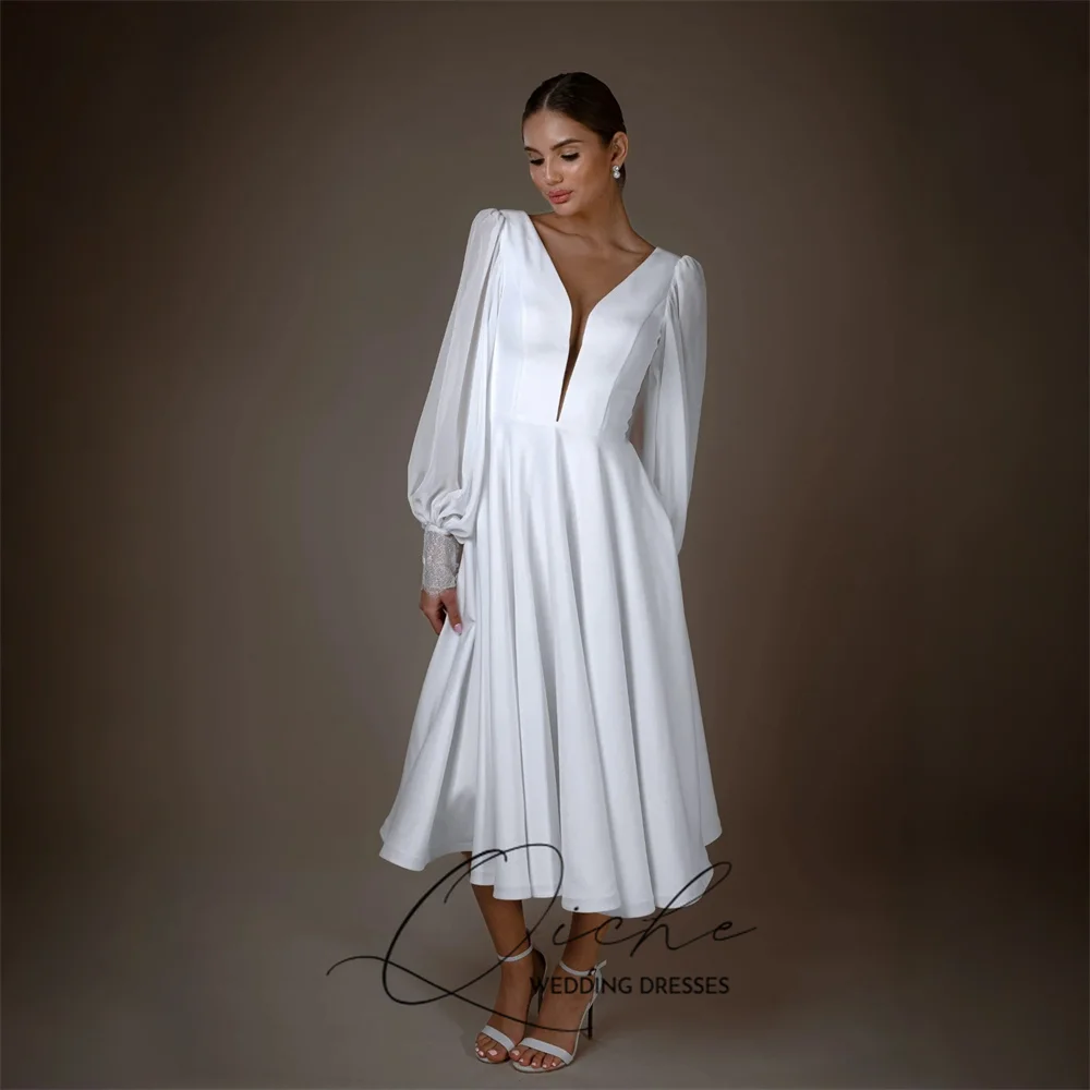 QICHE Simple Short A-Line Wedding Dresses 2026 V-Neck Long Sleeves Open Back Tea-Length Bridal Gown Vestidos De Noiva Customized
QICHE Simple Short A-Line Wedding Dresses 2026 V-Neck Long Sleeves Open Back Tea-Length Bridal Gown Vestidos De Noiva Customized