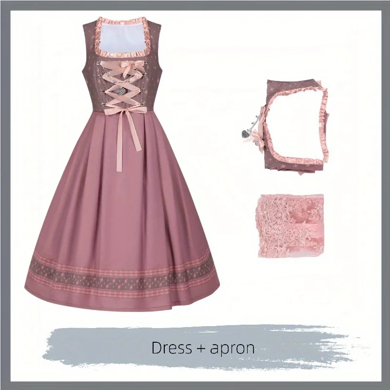 Мюнхенский Октоберфест Dirndl — кружевное платье горничной с баварским принтом и народной вышивкой 
Мюнхенский Октоберфест Dirndl — кружевное платье горничной с баварским принтом и народной вышивкой