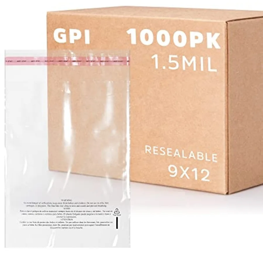 Case of 1000 Clear Self Seal Poly Bags, 1.5 Mil - Resealable Poly bags with Adhesive Strip and Suffocation Warning for Packagin
Case of 1000 Clear Self Seal Poly Bags, 1.5 Mil - Resealable Poly bags with Adhesive Strip and Suffocation Warning for Packagin