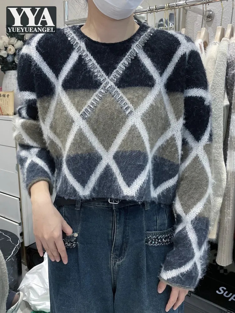 Fashion Women Color Mixed Plaid Sweater Tops Autumn Loose Fit Diamonds Beading Pullover Knitted Jumpers Casual Sweaters Knitwear
Fashion Women Color Mixed Plaid Sweater Tops Autumn Loose Fit Diamonds Beading Pullover Knitted Jumpers Casual Sweaters Knitwear