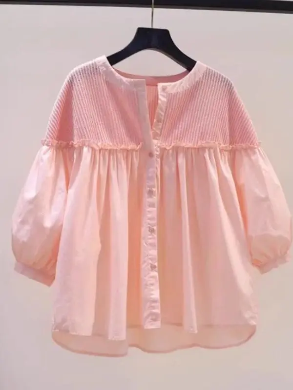 Pink round Ne Knitted Lantern Sve Top Women's Summer Faionable Split Sve Loose Fit Korean Sle Cotton Blouse
Pink round Ne Knitted Lantern Sve Top Women's Summer Faionable Split Sve Loose Fit Korean Sle Cotton Blouse