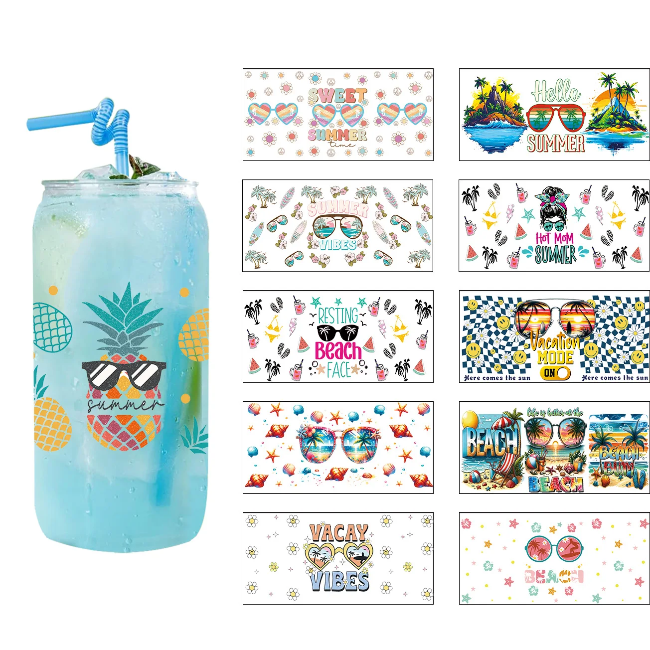 Summer vibe Series easy peel waterproof DIY Decals 3D transfers uvdtf crystal sticker 16oz uv dtf cup wraps
Summer vibe Series easy peel waterproof DIY Decals 3D transfers uvdtf crystal sticker 16oz uv dtf cup wraps