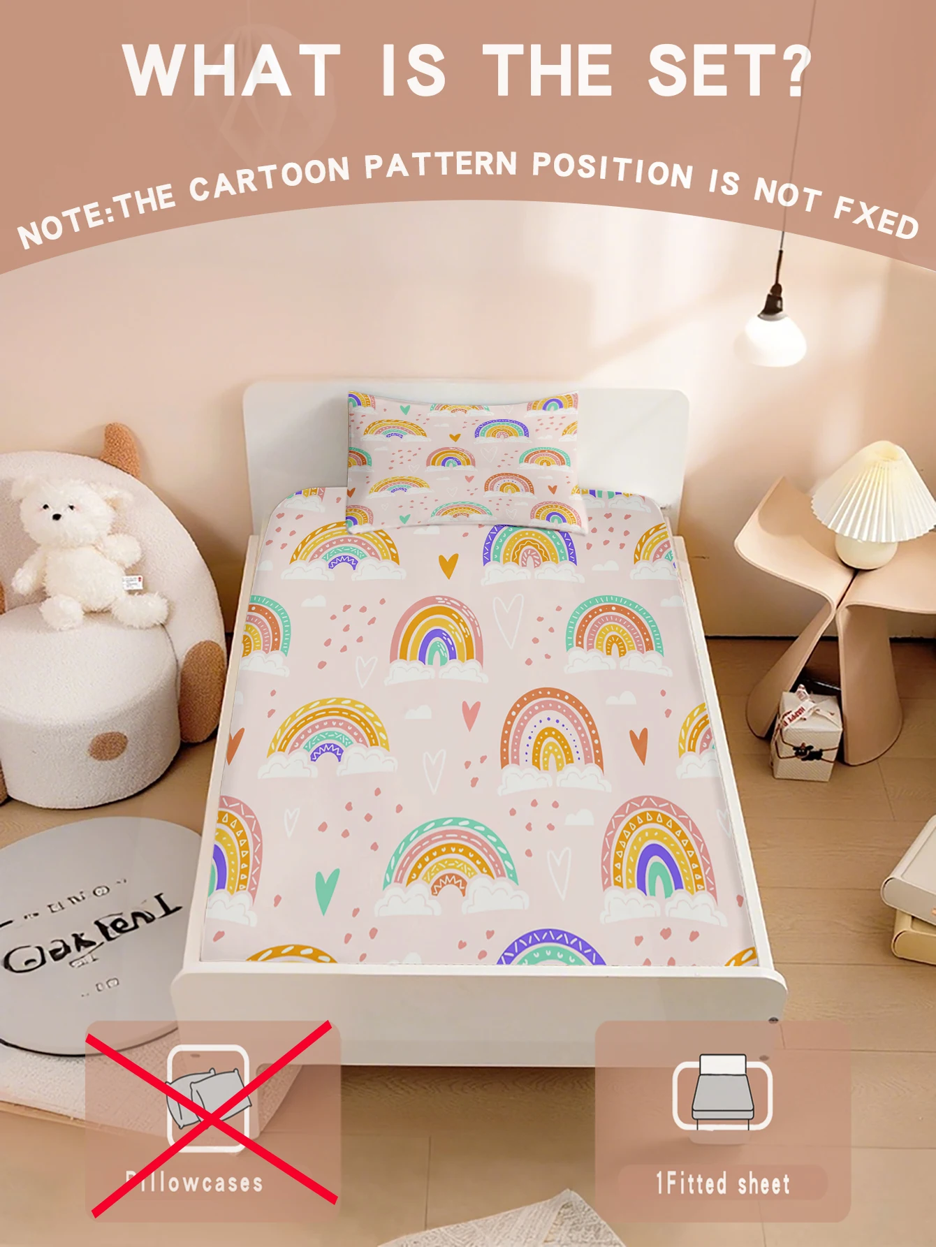 Комплект постельного белья с рисунком радуги и сердечек, 100% полиэстер, простыня на резинке, декор для спальни, домашний декор, подходит для детей и взрослых, мультяшный дизайн
Комплект постельного белья с рисунком радуги и сердечек, 100% полиэстер, простыня на резинке, декор для спальни, домашний декор, подходит для детей и взрослых, мультяшный дизайн