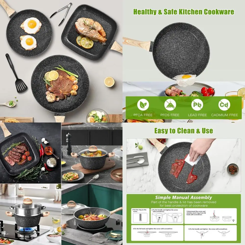 Non-Stick 31-Piece Black Granite Cookware Set with Silicone Tools for RV Kitchen, Healthy and PFOA-Free
Non-Stick 31-Piece Black Granite Cookware Set with Silicone Tools for RV Kitchen, Healthy and PFOA-Free