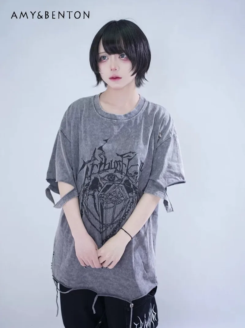 Original Washed Gothic Short-sleeved T-shirt Subculture Cartoon Print Dark Oversized T Shirt Japanese Summer Hot Girl Y2K Tops
Original Washed Gothic Short-sleeved T-shirt Subculture Cartoon Print Dark Oversized T Shirt Japanese Summer Hot Girl Y2K Tops