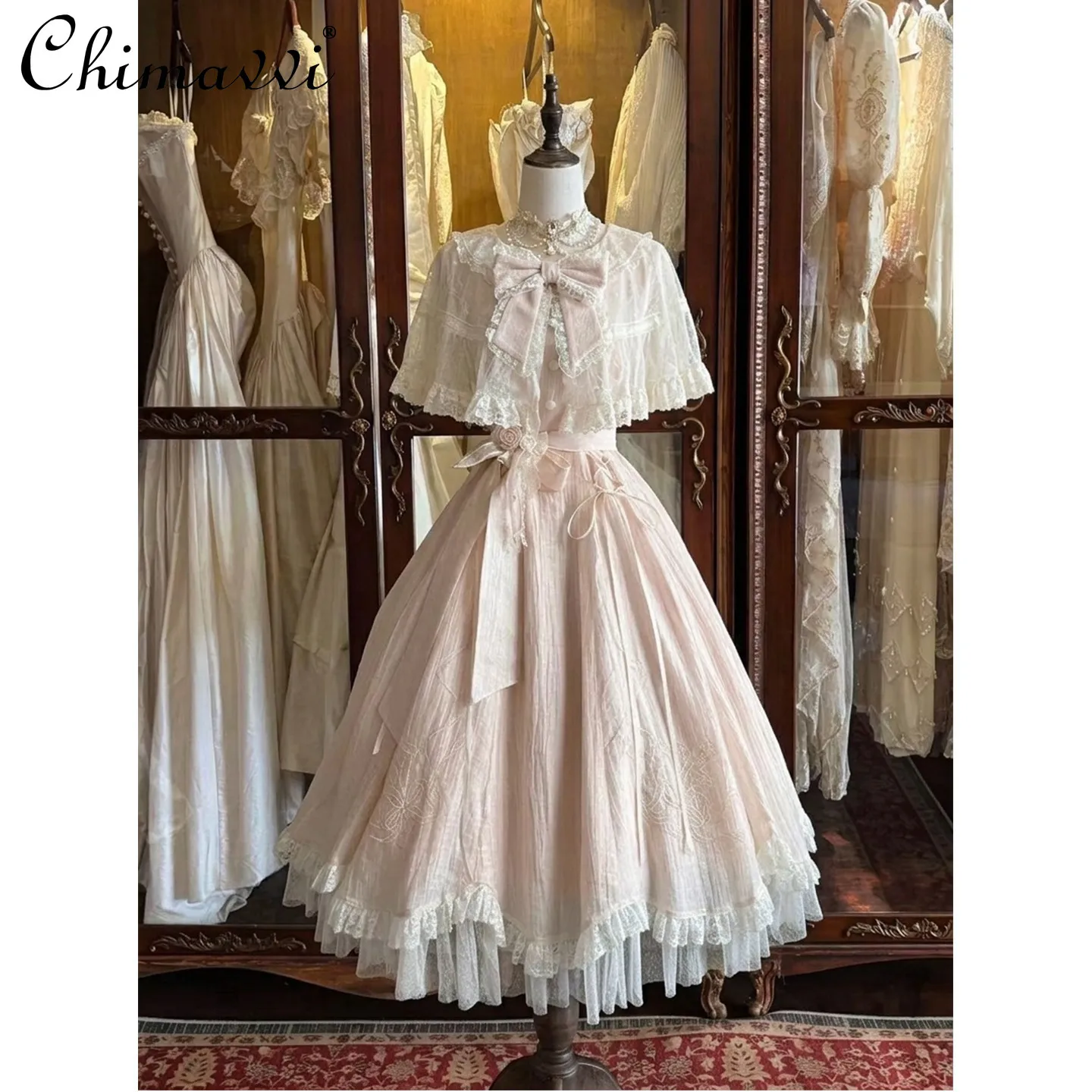Pink Gentle Sweet Fairy Style Lace Lolita Dress Summer New Japanese Style Waist Princess Elegant Long Fairy Dresses Women
Pink Gentle Sweet Fairy Style Lace Lolita Dress Summer New Japanese Style Waist Princess Elegant Long Fairy Dresses Women