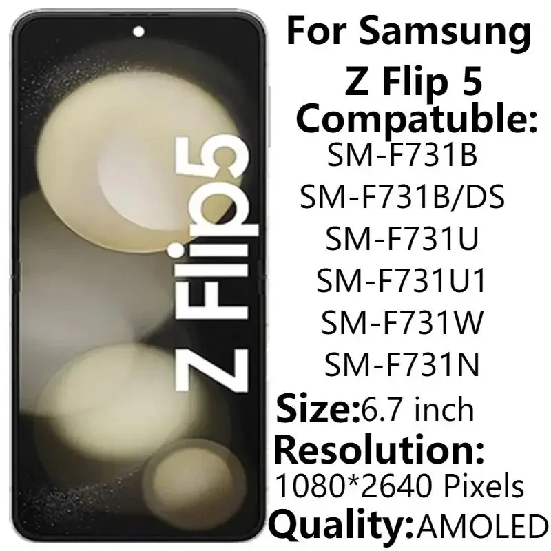 Для Samsung Z Flip 5 F731U ЖК-дисплей с рамкой 6,7 "AMOLED SM-F731B, дигитайзер сенсорного экрана в сборе, запасные части для ремонта
Для Samsung Z Flip 5 F731U ЖК-дисплей с рамкой 6,7 "AMOLED SM-F731B, дигитайзер сенсорного экрана в сборе, запасные части для ремонта