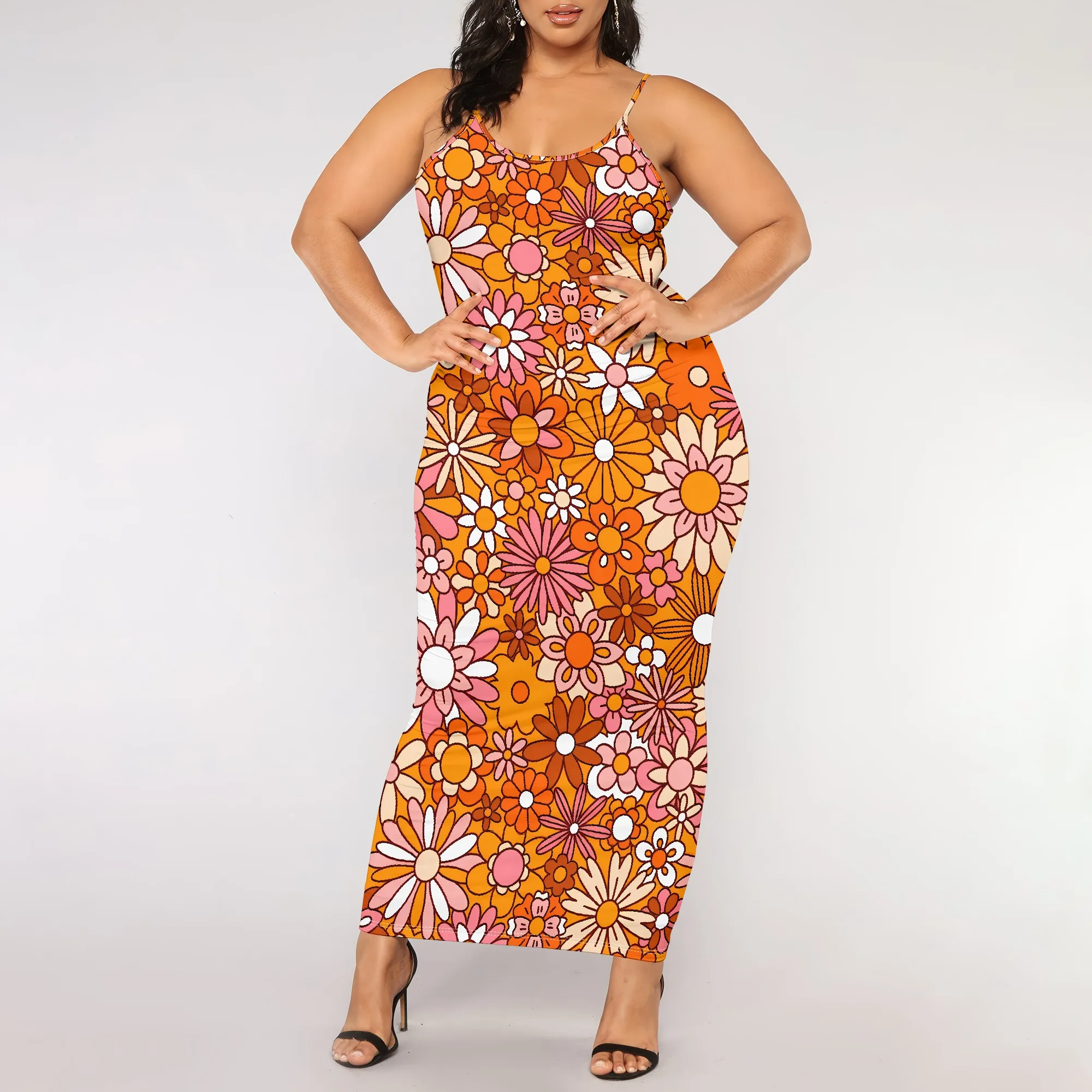 Plus Size Spaghetti Strap Maxi Dress Summer Boho Orange Floral Print Slim Fit Holiday Beach Wear for Women
Plus Size Spaghetti Strap Maxi Dress Summer Boho Orange Floral Print Slim Fit Holiday Beach Wear for Women