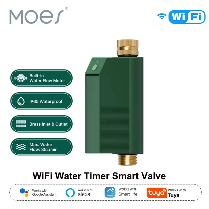 MOES Tuya WiFi Water Timer Smart Valve Controller Brass Inlet&Outlet IP65 Waterproof APP Voice Control Work With Alexa Google
