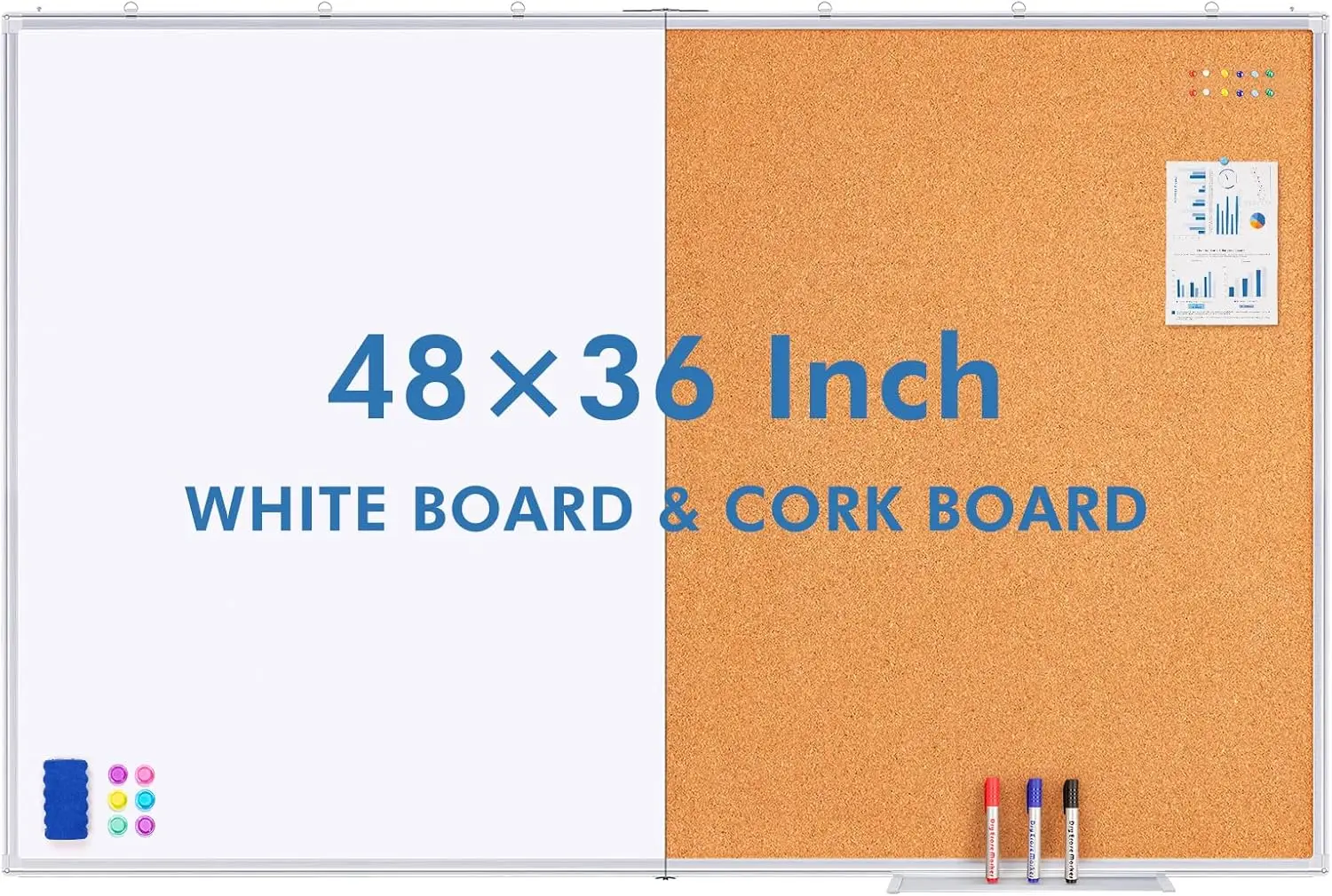 48 x 36 Inch Magnetic Dry Erase Board and Cork Bulletin Board Combo with Pen Tray for Home School Office
48 x 36 Inch Magnetic Dry Erase Board and Cork Bulletin Board Combo with Pen Tray for Home School Office