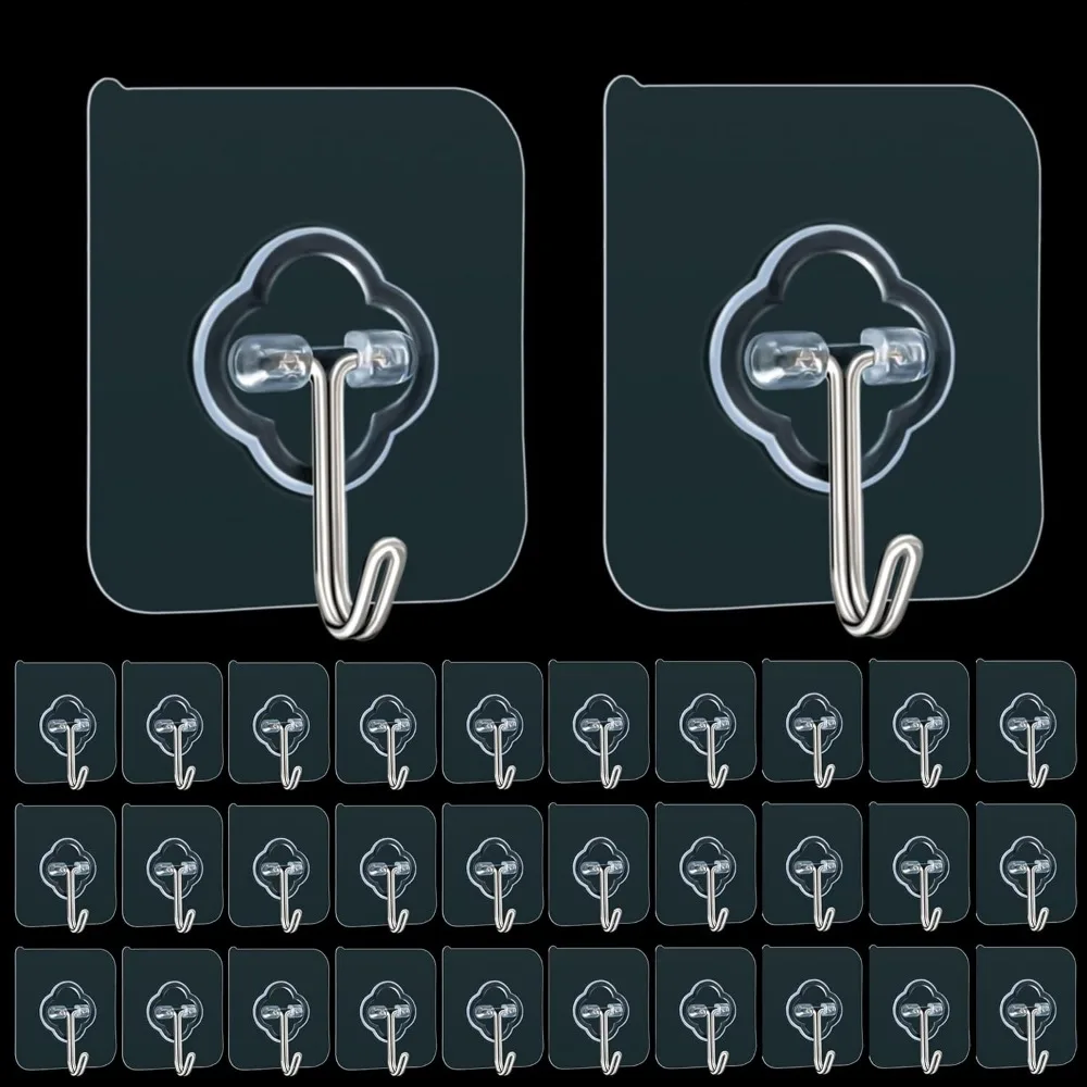 32 Pack Clear Reusable Adhesive Hooks 33lb Max Removable Wall Mount for Kitchen Bathroom Shower Outdoor Home Storage
32 Pack Clear Reusable Adhesive Hooks 33lb Max Removable Wall Mount for Kitchen Bathroom Shower Outdoor Home Storage