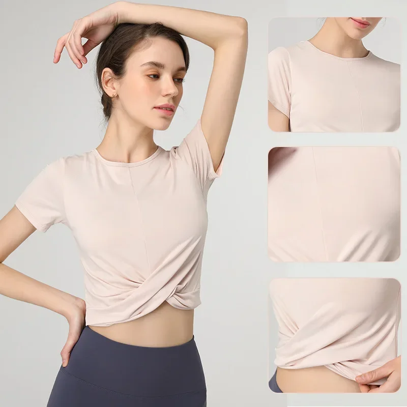 Fashion Round Neck Cross Hem Women's Yoga Shirt Breathable Soft Sports Short Sleeve Tennis Running Jumping Rope Exercise Top
Fashion Round Neck Cross Hem Women's Yoga Shirt Breathable Soft Sports Short Sleeve Tennis Running Jumping Rope Exercise Top
