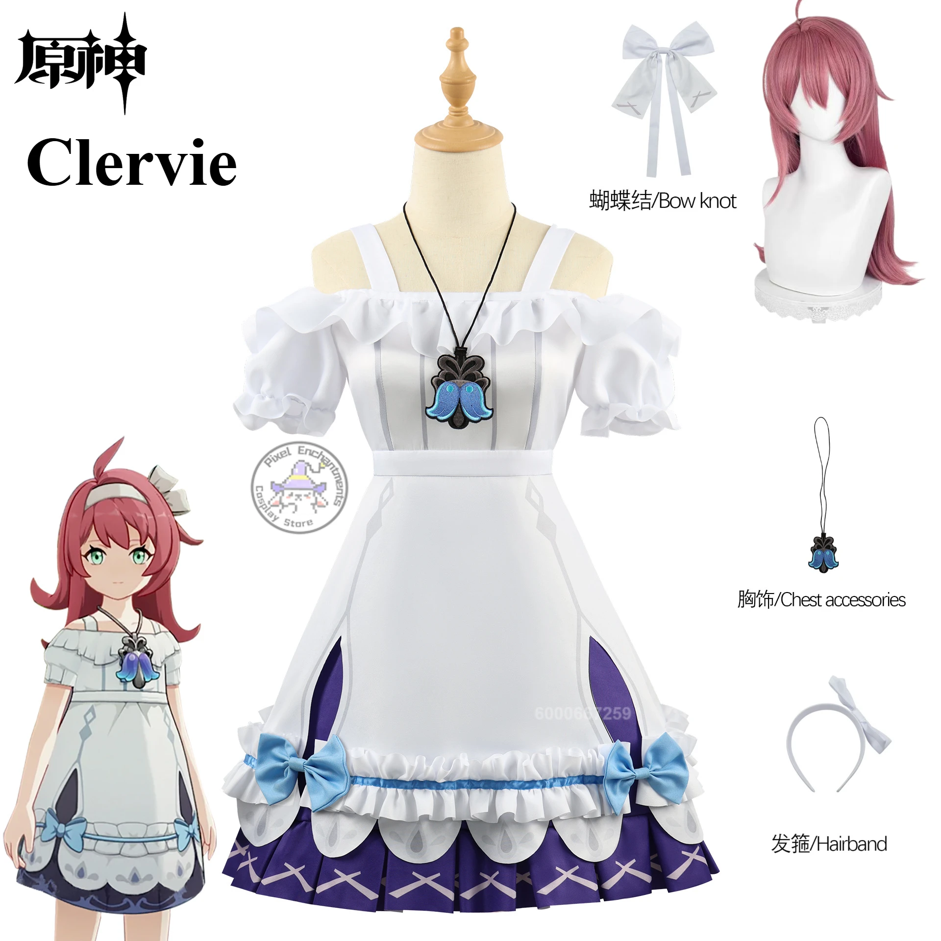 Game Genshin Impact Young Clervie Cosplay Costume Women Wig Bow Tie Headband Cute Dress Halloween Christmas Role Play Outfit
Game Genshin Impact Young Clervie Cosplay Costume Women Wig Bow Tie Headband Cute Dress Halloween Christmas Role Play Outfit