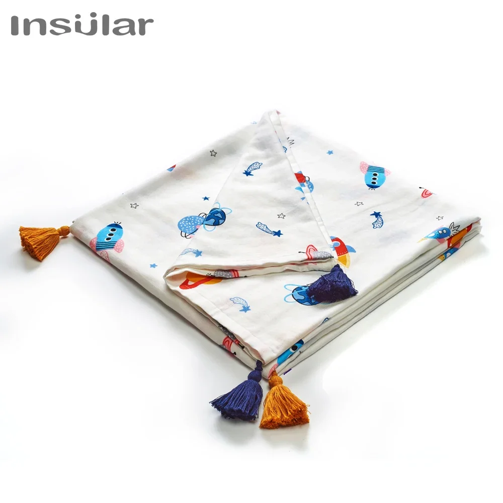 INSULAR Organic Muslin Cotton Baby Swaddle Blanket 110x156CM Soft Tassel Baby Bath Towel Newborn Wrap Cloth for Infant Shower
INSULAR Organic Muslin Cotton Baby Swaddle Blanket 110x156CM Soft Tassel Baby Bath Towel Newborn Wrap Cloth for Infant Shower