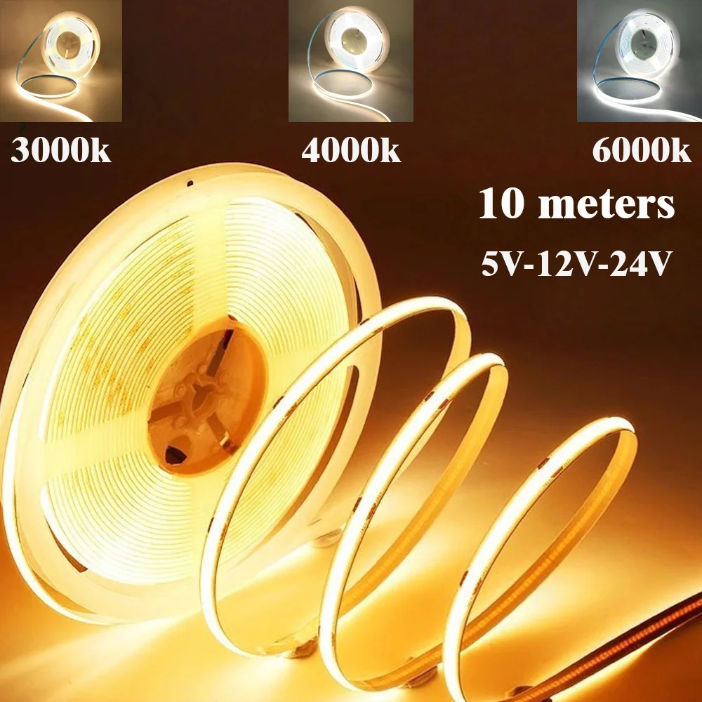 Лента COB DC5V-12V-24V Светодиодная лента высокой плотности линейного освещения 300/480led/M цветовая температура 3000k/4000k/6000K
Лента COB DC5V-12V-24V Светодиодная лента высокой плотности линейного освещения 300/480led/M цветовая температура 3000k/4000k/6000K