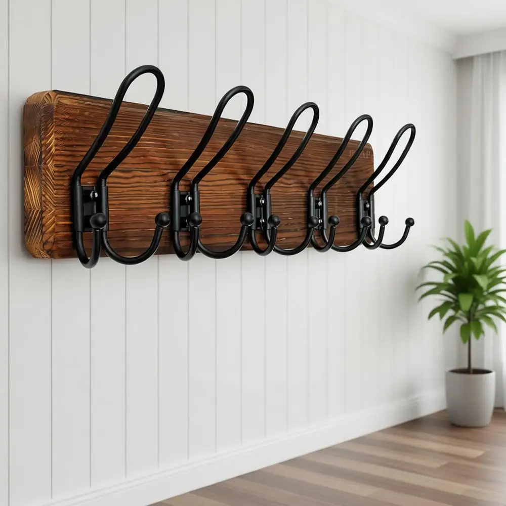 Heavy-Duty Rustic Wall-Mounted Coat Rack with 5 Hooks for Clothes, Hats, and Towels - Brown & Black, Set of 2
Heavy-Duty Rustic Wall-Mounted Coat Rack with 5 Hooks for Clothes, Hats, and Towels - Brown & Black, Set of 2