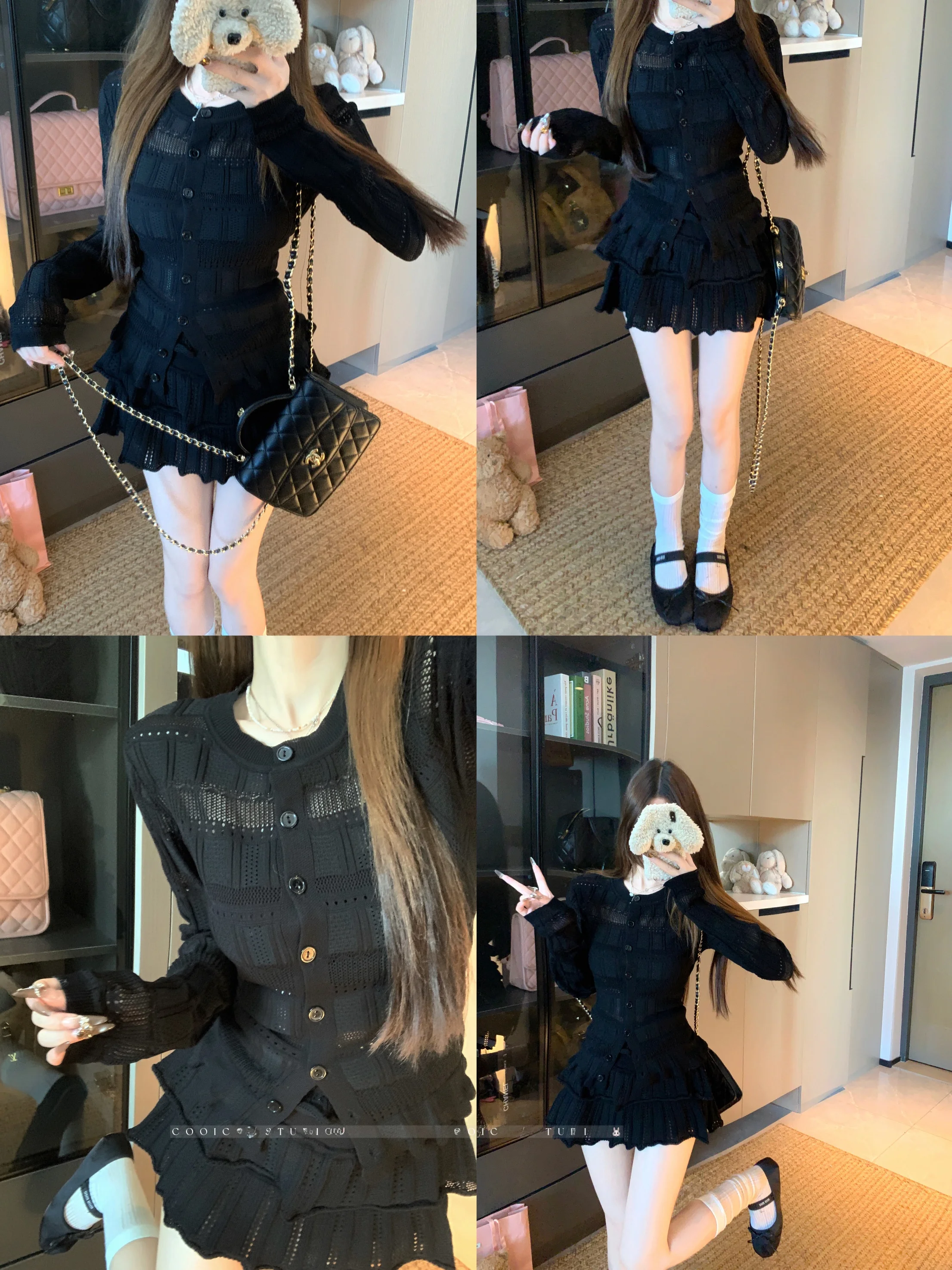 Casual Knitted High Waist Long Sleeve Women's Set Black Single Button Open Cardigan And Half Skirt Two Piece Spring Outfit
Casual Knitted High Waist Long Sleeve Women's Set Black Single Button Open Cardigan And Half Skirt Two Piece Spring Outfit