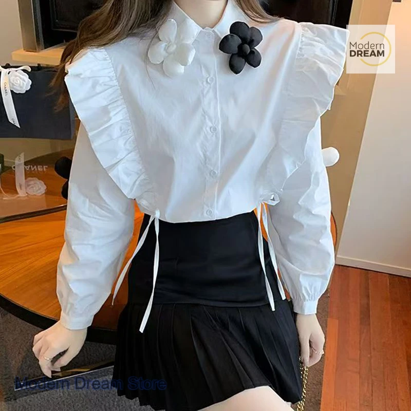 French solid color ruffled design shirt women's spring and autumn new fashion three-dimensional flower cardigan chic top
French solid color ruffled design shirt women's spring and autumn new fashion three-dimensional flower cardigan chic top