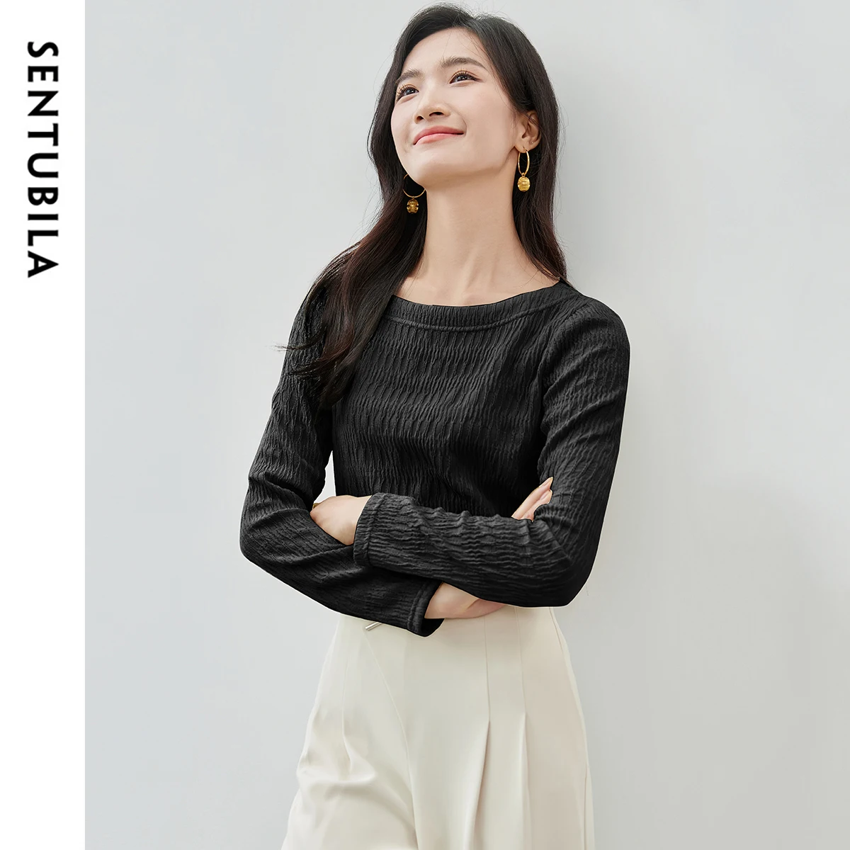 SENTUBILA Slash Neck T-shirt for Women's 2025 Spring Solid Casual Straight Knitted Long Sleeve Simple Tops Female 151T57497
SENTUBILA Slash Neck T-shirt for Women's 2025 Spring Solid Casual Straight Knitted Long Sleeve Simple Tops Female 151T57497