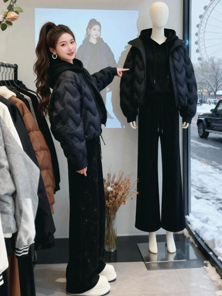 Unique Beautiful Winter Women's Outfit Thi Warm Pink Cotton Jaet Hoodie Wide Leg Pants Tee Piece Set Korean Sle Commute
Unique Beautiful Winter Women's Outfit Thi Warm Pink Cotton Jaet Hoodie Wide Leg Pants Tee Piece Set Korean Sle Commute