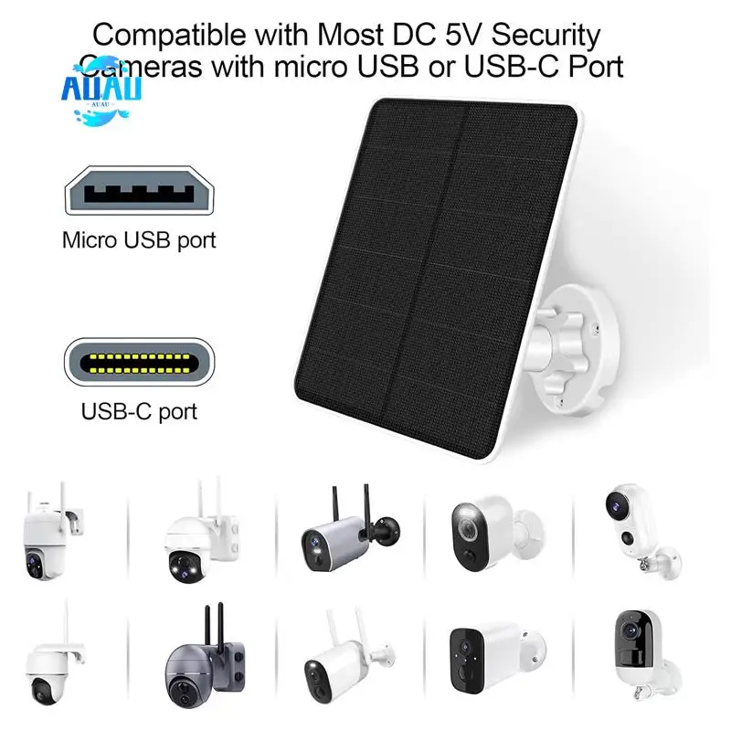 AUAU-Solar Panel For Security Camera,5W Solar Panel With Micro-USB & USB-C Port,IP65 Waterproof Security Camera Solar Panel
AUAU-Solar Panel For Security Camera,5W Solar Panel With Micro-USB & USB-C Port,IP65 Waterproof Security Camera Solar Panel