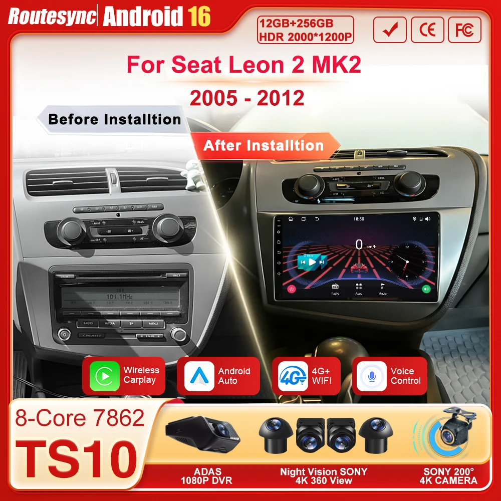 Autoradio For Seat Leon 2 MK2 2005 - 2012 Carplay Auto Screen Car Radio Android 16 2 Din Touch Screen GPS Navigation 8 Core Wifi
Autoradio For Seat Leon 2 MK2 2005 - 2012 Carplay Auto Screen Car Radio Android 16 2 Din Touch Screen GPS Navigation 8 Core Wifi