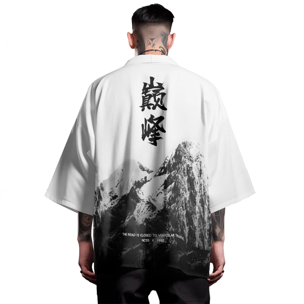 Белое кардиган с принтом Snow Mountain Peak Haori, модное повседневное женское пляжное японское кимоно, уличная одежда, мужские топы больших размеров
Белое кардиган с принтом Snow Mountain Peak Haori, модное повседневное женское пляжное японское кимоно, уличная одежда, мужские топы больших размеров