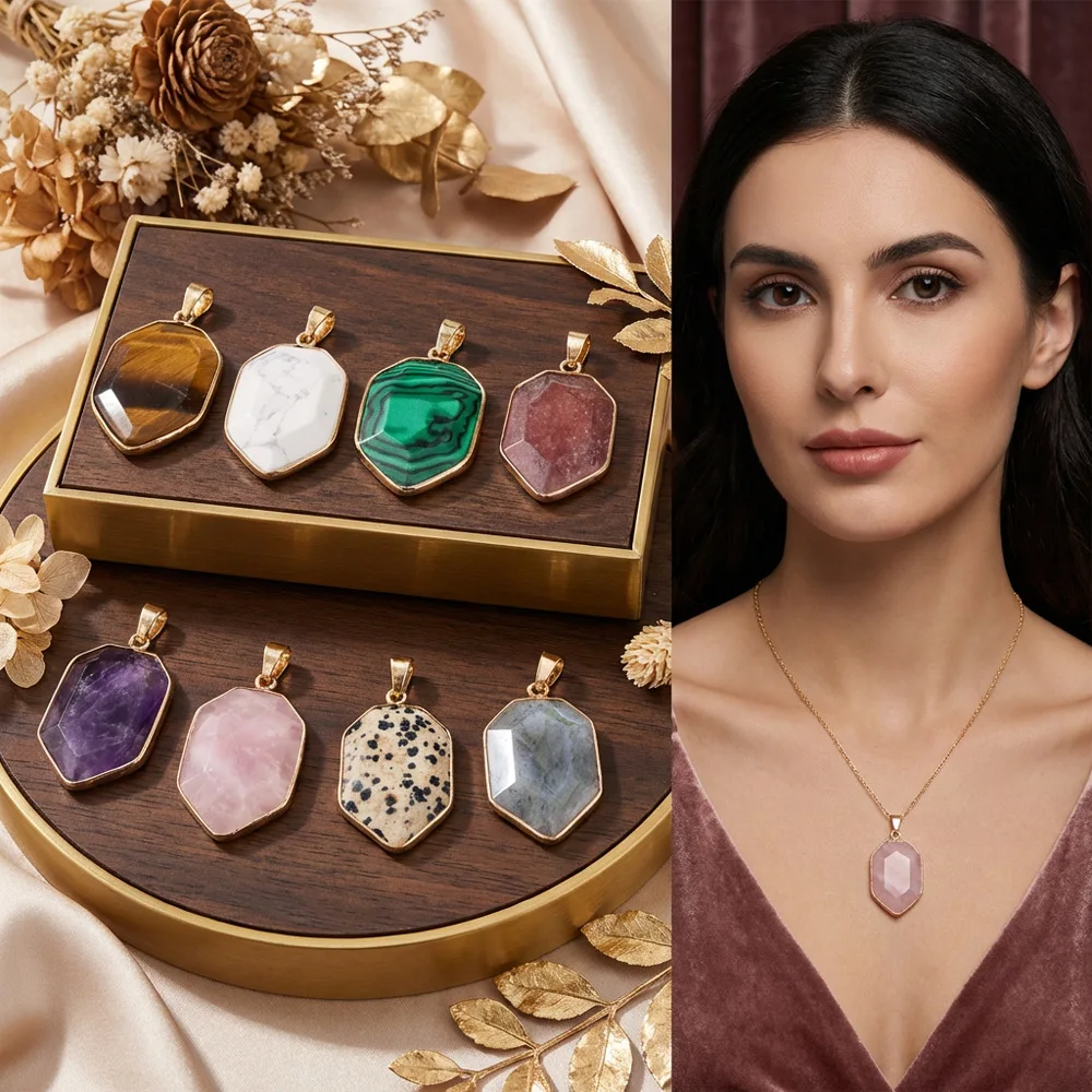 Gold Plated Octagon Natural Stone Pendants, Mixed Gemstone Charms for DIY Jewelry Making Necklace
Gold Plated Octagon Natural Stone Pendants, Mixed Gemstone Charms for DIY Jewelry Making Necklace