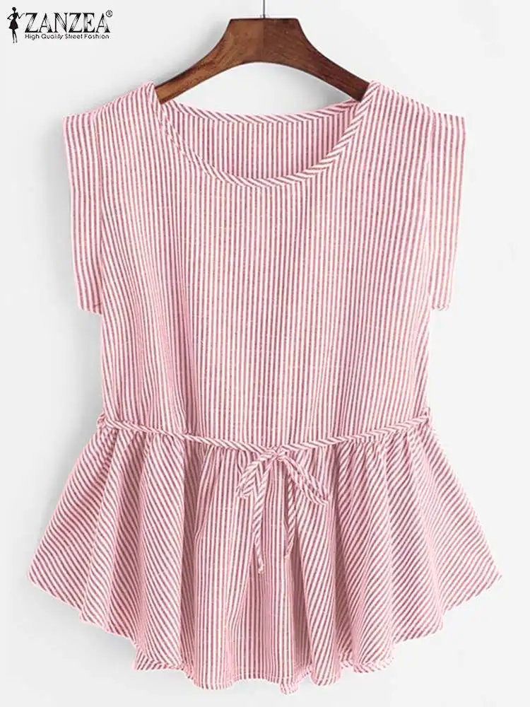 ZANZEA 2024 Summer Sleeveless Peplum Tops Women Korean Ruffle Striped Blouse Fashion Bandage Blusas Casual Loose Holiday Shirts
ZANZEA 2024 Summer Sleeveless Peplum Tops Women Korean Ruffle Striped Blouse Fashion Bandage Blusas Casual Loose Holiday Shirts
