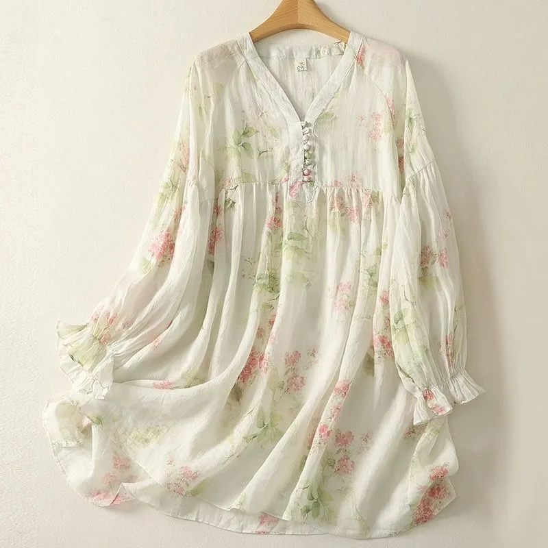 French Style Art Floral Cotton Linen Blouse Women 2025 New Summer Loose Fit Slimming Lightweight Linen Long Sleeved Shirt
French Style Art Floral Cotton Linen Blouse Women 2025 New Summer Loose Fit Slimming Lightweight Linen Long Sleeved Shirt