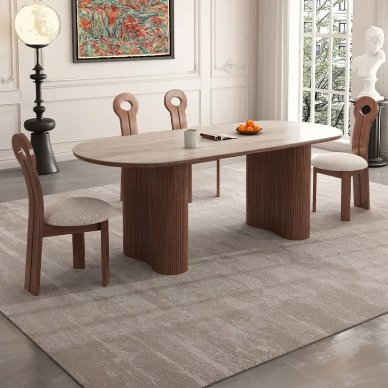 French solid wood rock slab oval dining table, designer high-end dining table
French solid wood rock slab oval dining table, designer high-end dining table