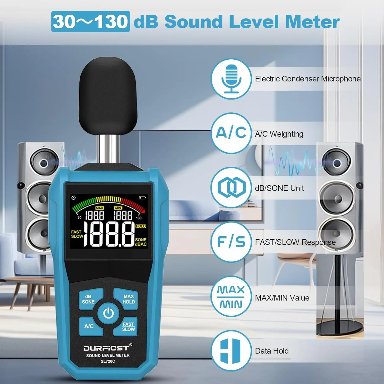Digital Noise Meter Handheld Sound Level Meter A/C Weighted 30~130dB Audio DB Meter Measuring Microphone Decibel Monitor
Digital Noise Meter Handheld Sound Level Meter A/C Weighted 30~130dB Audio DB Meter Measuring Microphone Decibel Monitor
