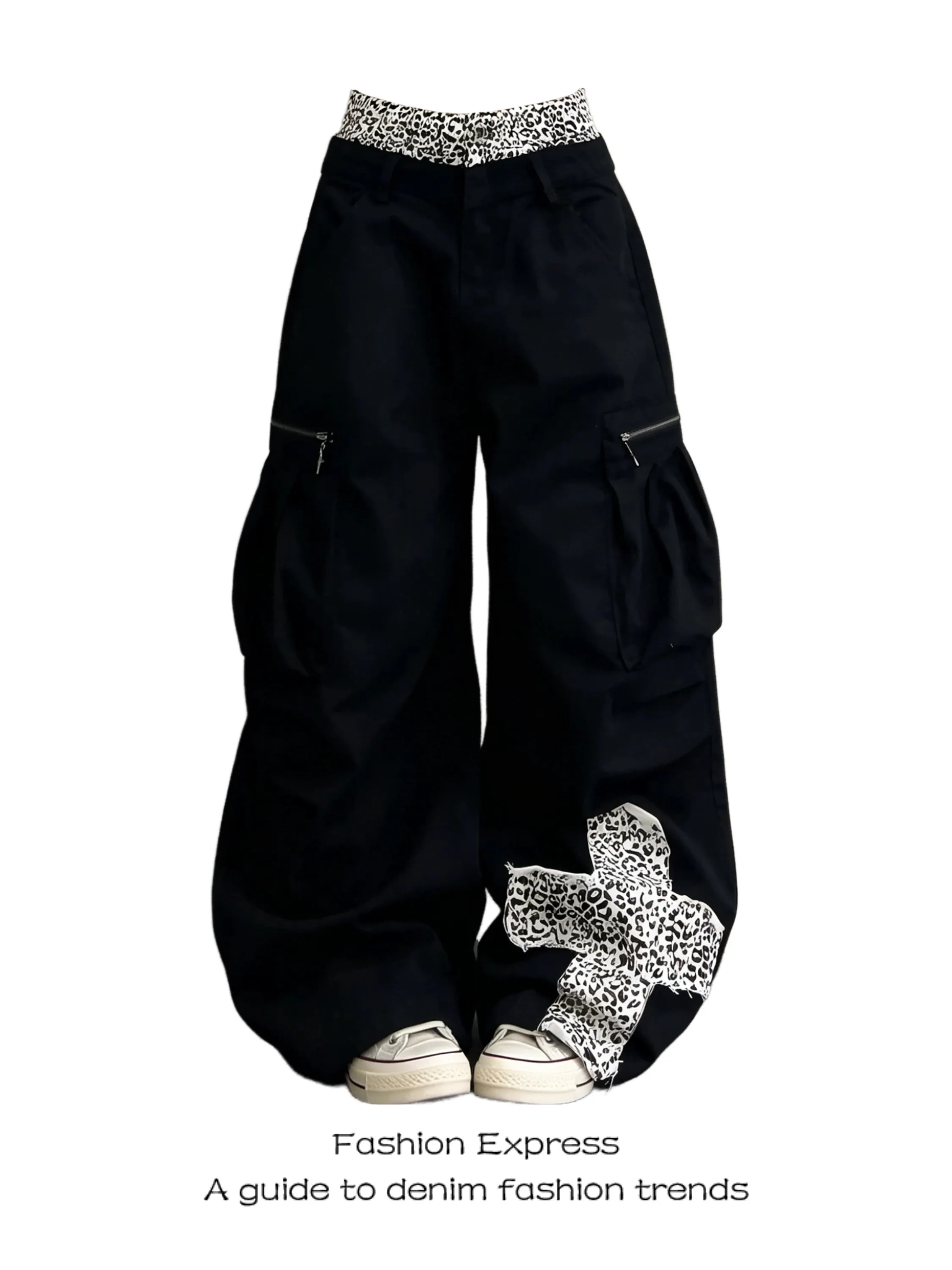 Black Workwear Pants Women's High Waist Patchwork Pocket Leopard Print Double Waist Loose Design Wide Leg Trousers
Black Workwear Pants Women's High Waist Patchwork Pocket Leopard Print Double Waist Loose Design Wide Leg Trousers