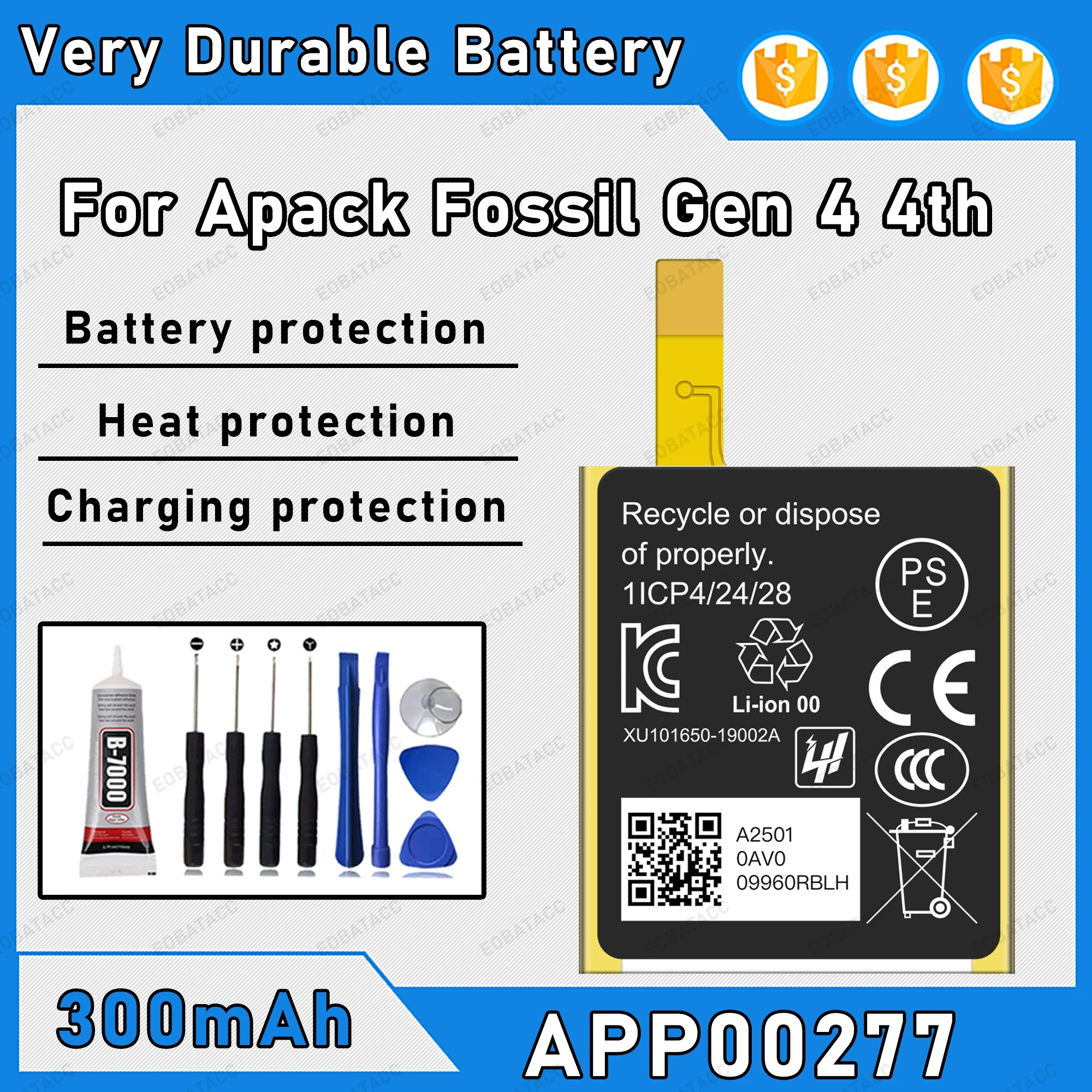 300mAh 100% New APP00277 Battery For Apack Fossil Gen 4 4th Replacement Bateria+Free Tools
300mAh 100% New APP00277 Battery For Apack Fossil Gen 4 4th Replacement Bateria+Free Tools