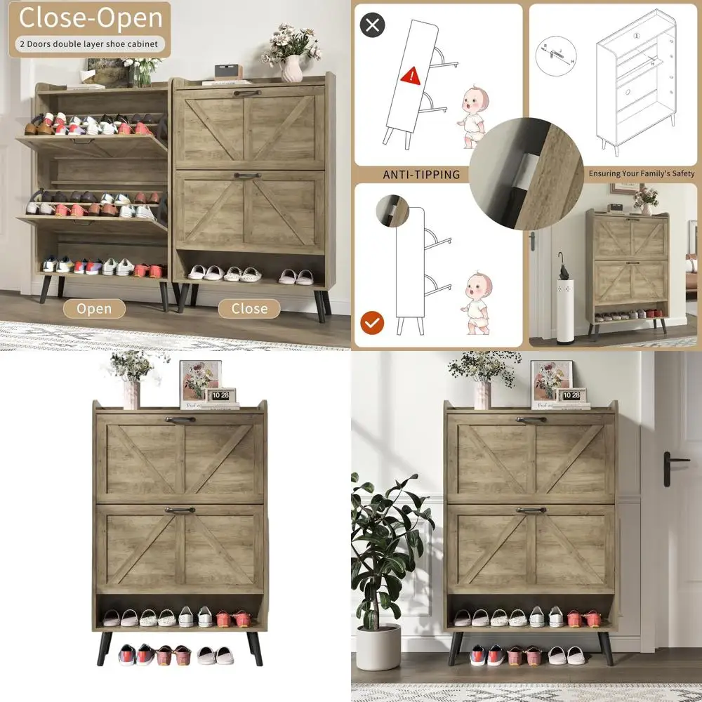 Freestanding Rustic Oak Shoe Cabinet with Flip Drawers for Entryway Storage
Freestanding Rustic Oak Shoe Cabinet with Flip Drawers for Entryway Storage